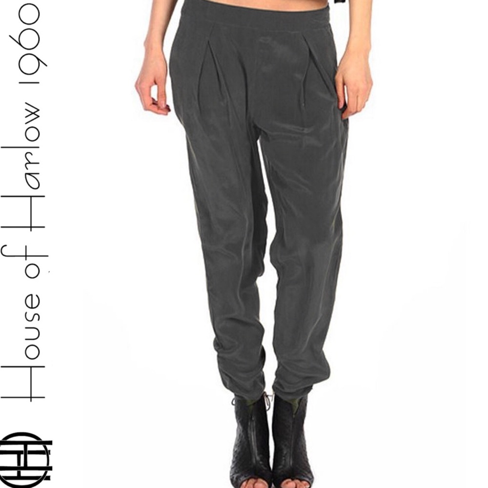 HOUSE OF HARLOW 1960 SILK HARLEM PANT GREY